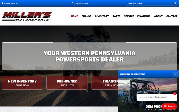 Screenshot of millersmotorsportsbeaverfalls.com