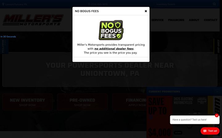 Screenshot of millersmotorsportsuniontown.com