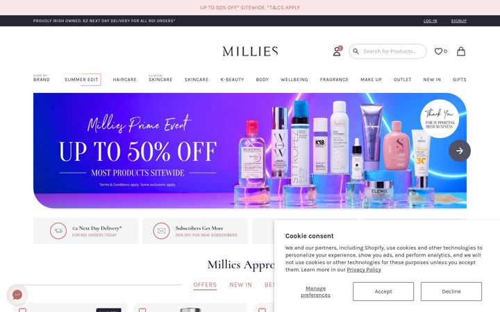 Screenshot of millies.ie