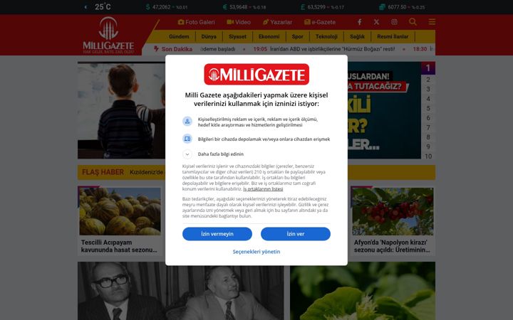 Screenshot of milligazete.com.tr