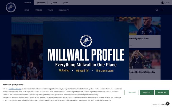 Zrzut ekranu millwallfc.co.uk