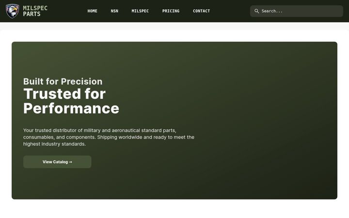 Screenshot of milspec.parts