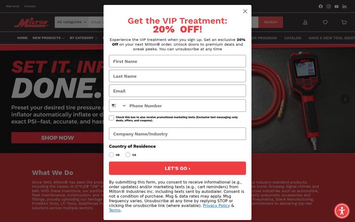 Screenshot of miltonindustries.com