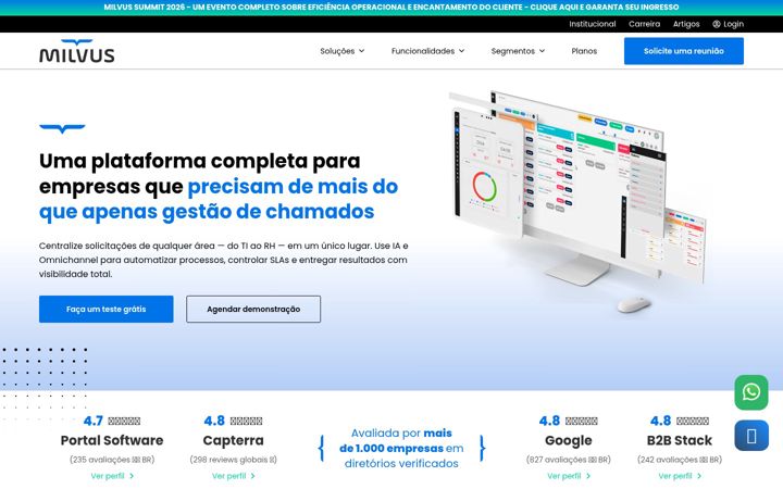 Captura de ecrã de milvus.com.br