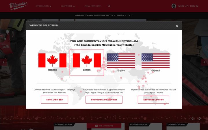 Screenshot stránky milwaukeetool.ca