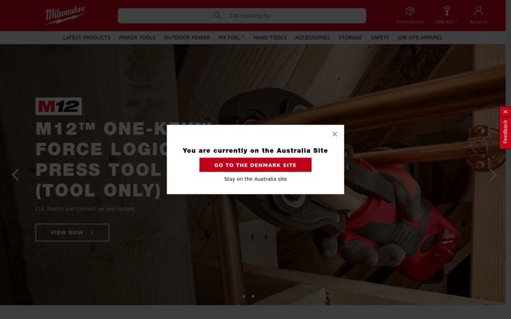 Screenshot of milwaukeetool.com.au