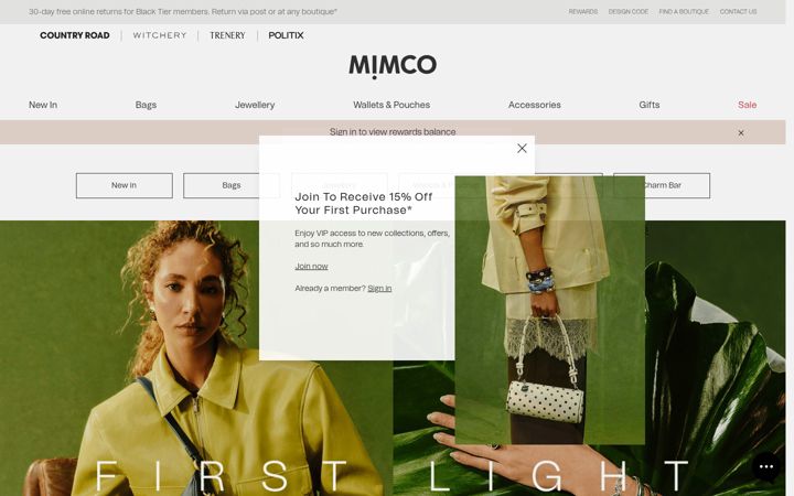 Skjermbilde av mimco.com.au