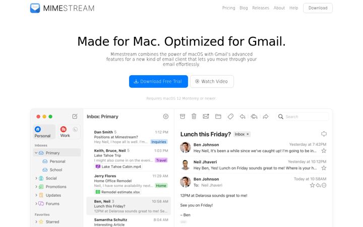 Screenshot of mimestream.com