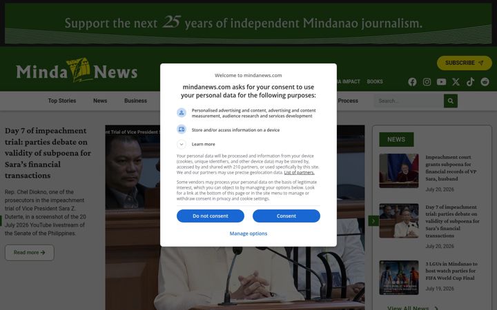 Screenshot of mindanews.com