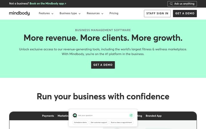Captură de ecran a mindbodyonline.com