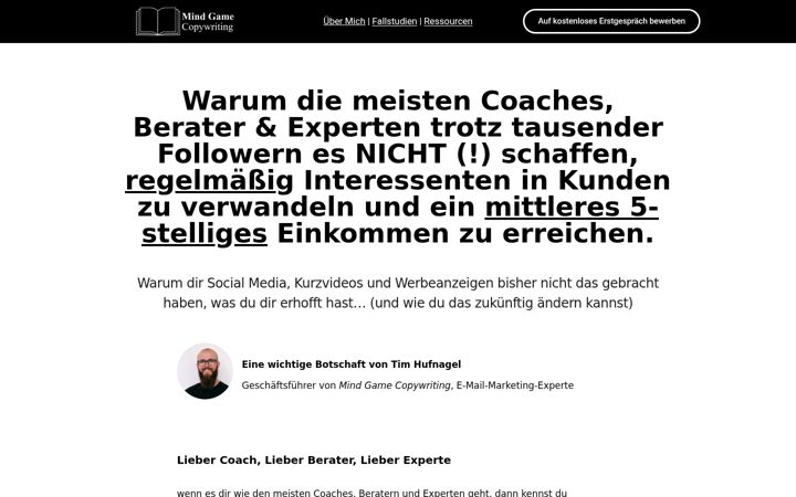 Screenshot of mindgamecopywriting.com