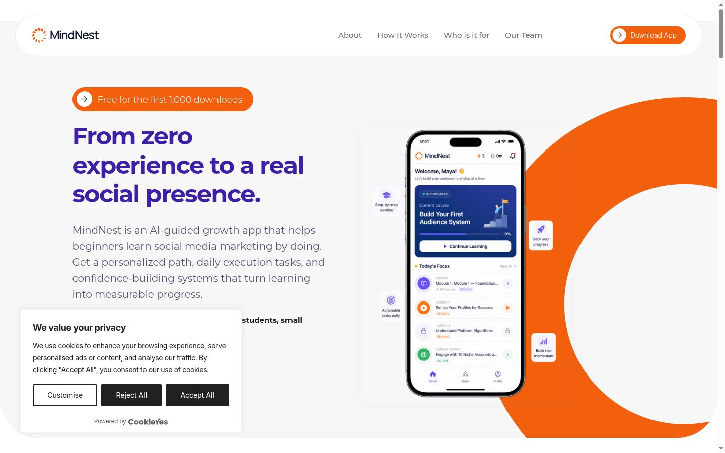 Screenshot del banner di consenso mostrato prima di qualsiasi interazione