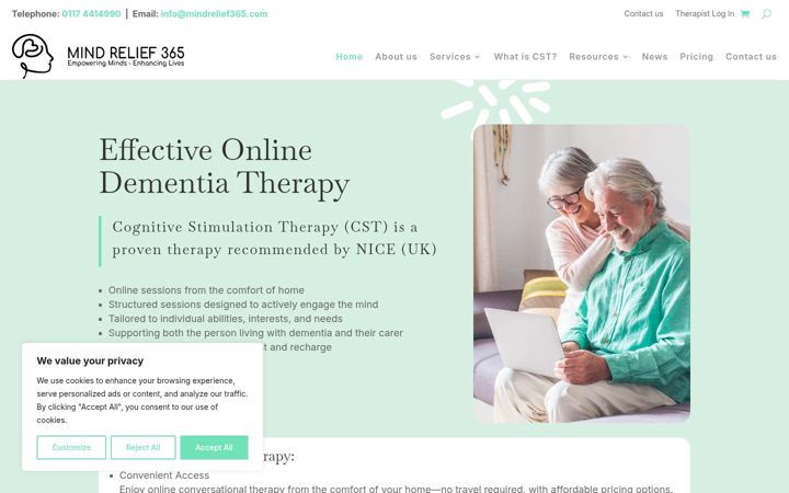 Screenshot of mindrelief365.com