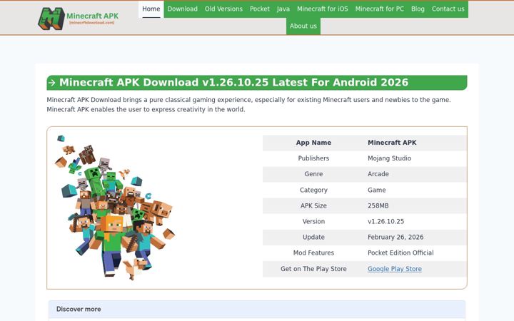 Skærmbillede af mineckrftapks.com