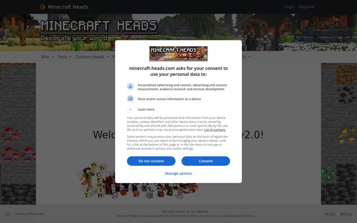 Screenshot of minecraft-heads.com