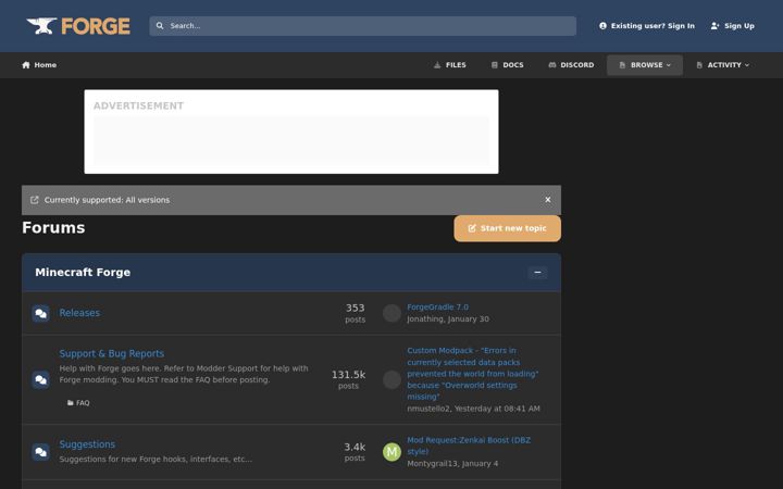 Screenshot of minecraftforge.net