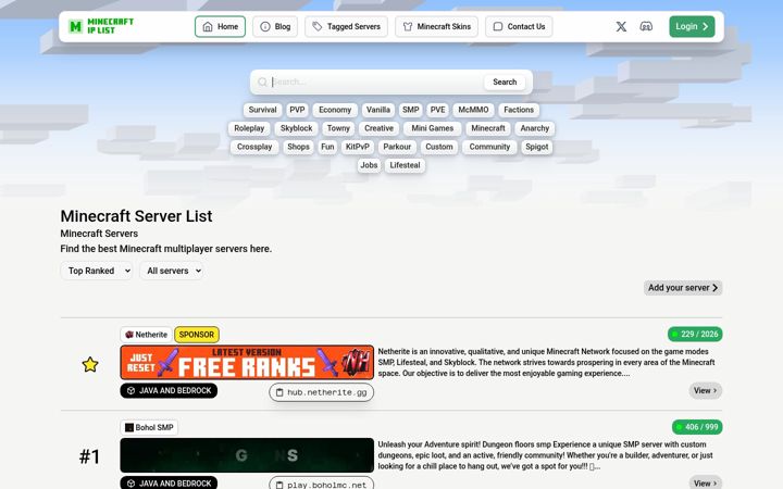 Screenshot of minecraftiplist.com