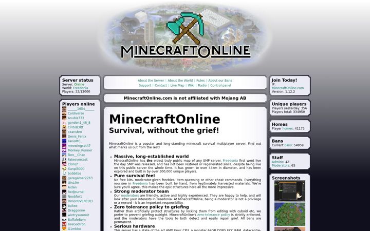 Screenshot of minecraftonline.com