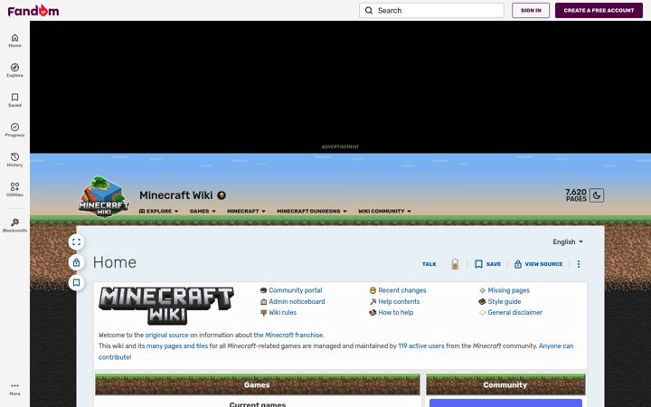 Screenshot of minecraftwiki.net