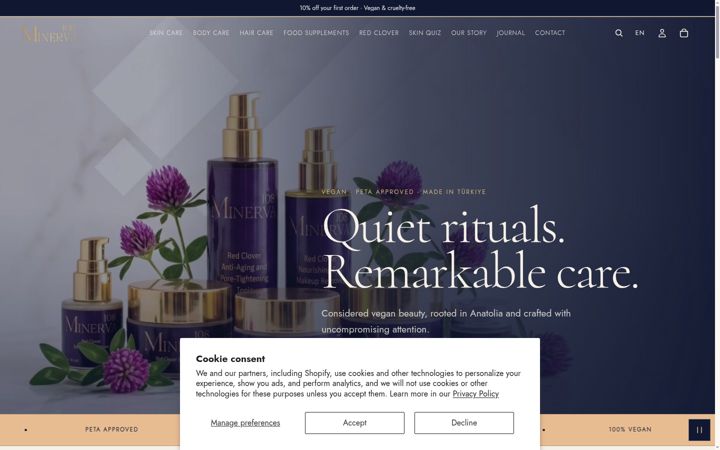 Screenshot of minerva108cosmetics.com
