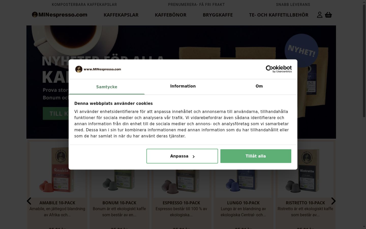 Screenshot of the consent banner shown before any interaction