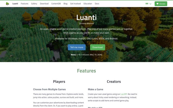 Screenshot of minetest.net