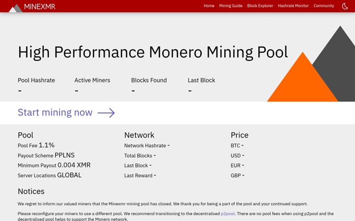 Screenshot of minexmr.com