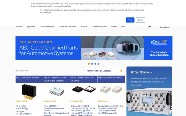 Screenshot of minicircuits.com