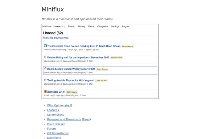 Screenshot of miniflux.app