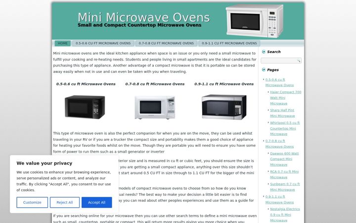 Screenshot of minimicrowaveovens.com
