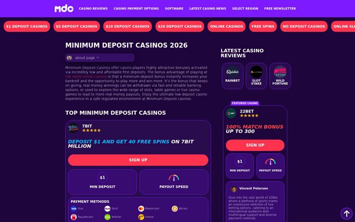 Screenshot of minimumdepositcasinos.org
