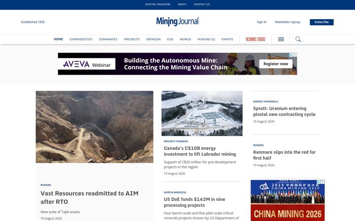 Screenshot of mining-journal.com