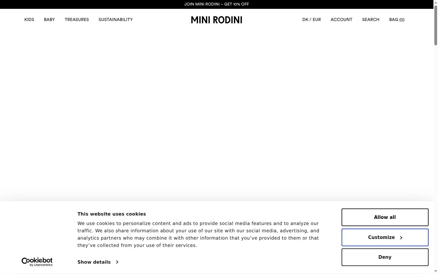 Screenshot del banner di consenso mostrato prima di qualsiasi interazione