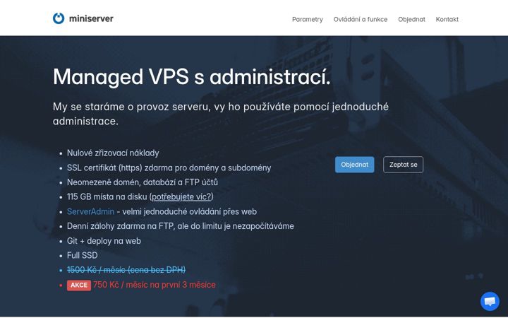 Screenshot of miniserver.cz