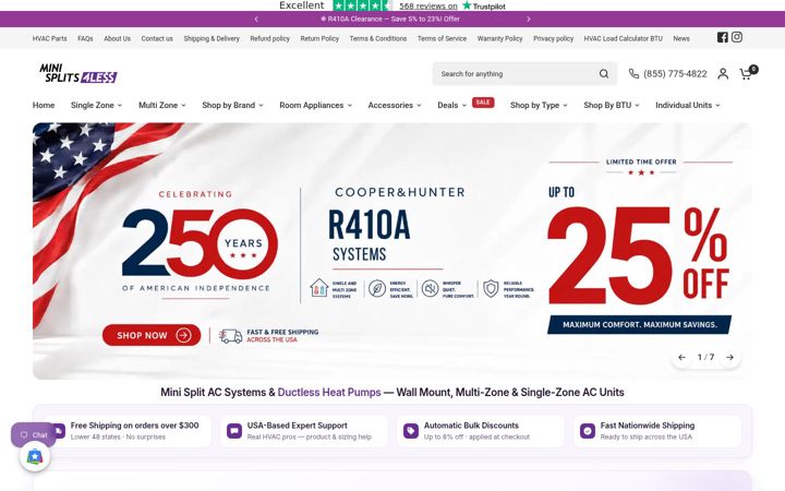 Screenshot of minisplitsforless.com