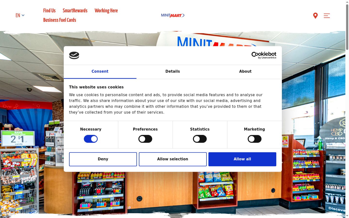 Screenshot of the consent banner shown before any interaction