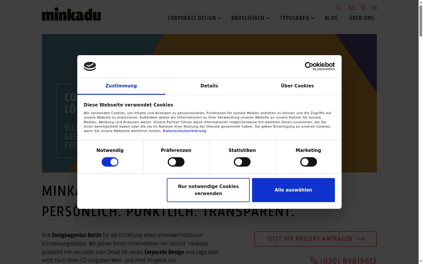 Captura de ecrã do banner de consentimento apresentado antes de qualquer interação