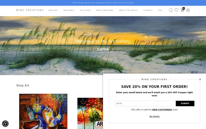 Screenshot of minocreations.com