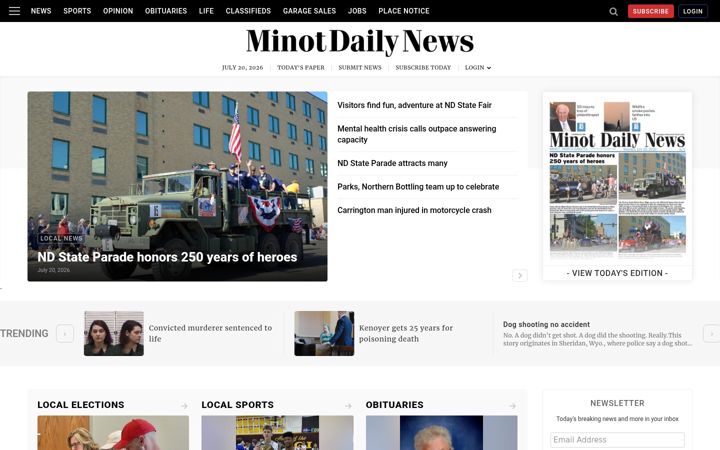 Screenshot of minotdailynews.com