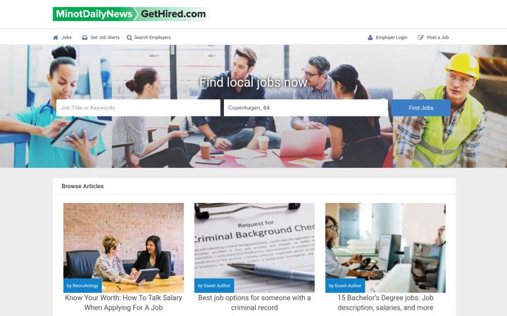 Screenshot of minotdailynewsgethired.com