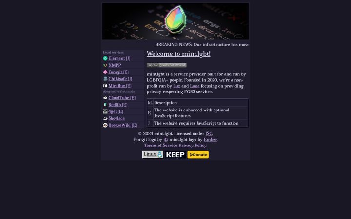 Screenshot of mint.lgbt