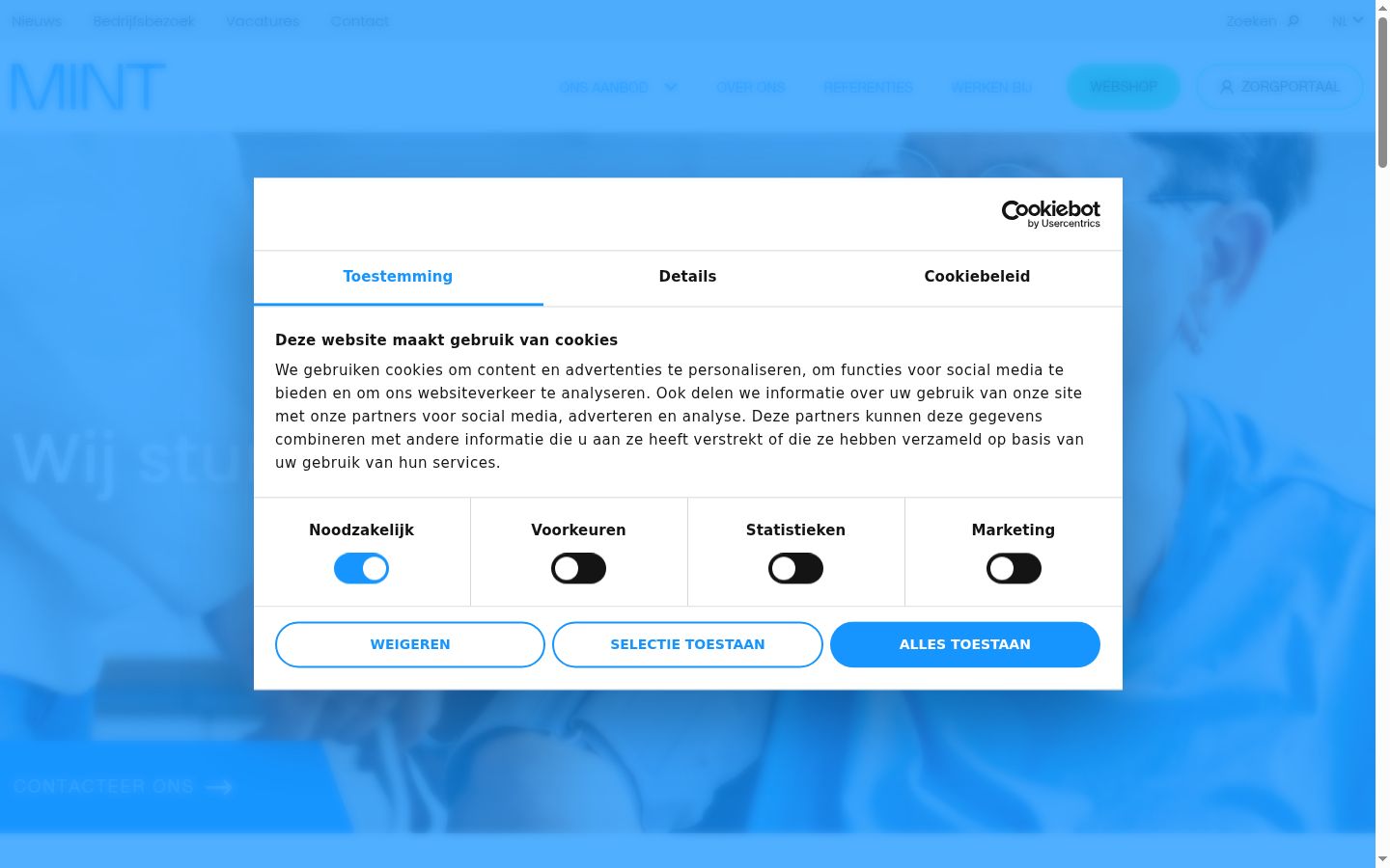 Captura de pantalla del banner de consentimiento mostrado antes de cualquier interacción