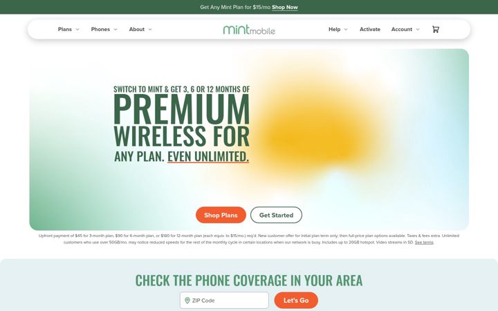 Ekrano kopija mintmobile.com