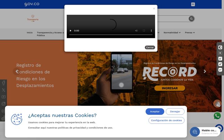 Screenshot ta' mintransporte.gov.co