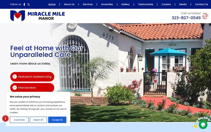 Screenshot of miraclemilemanor.com