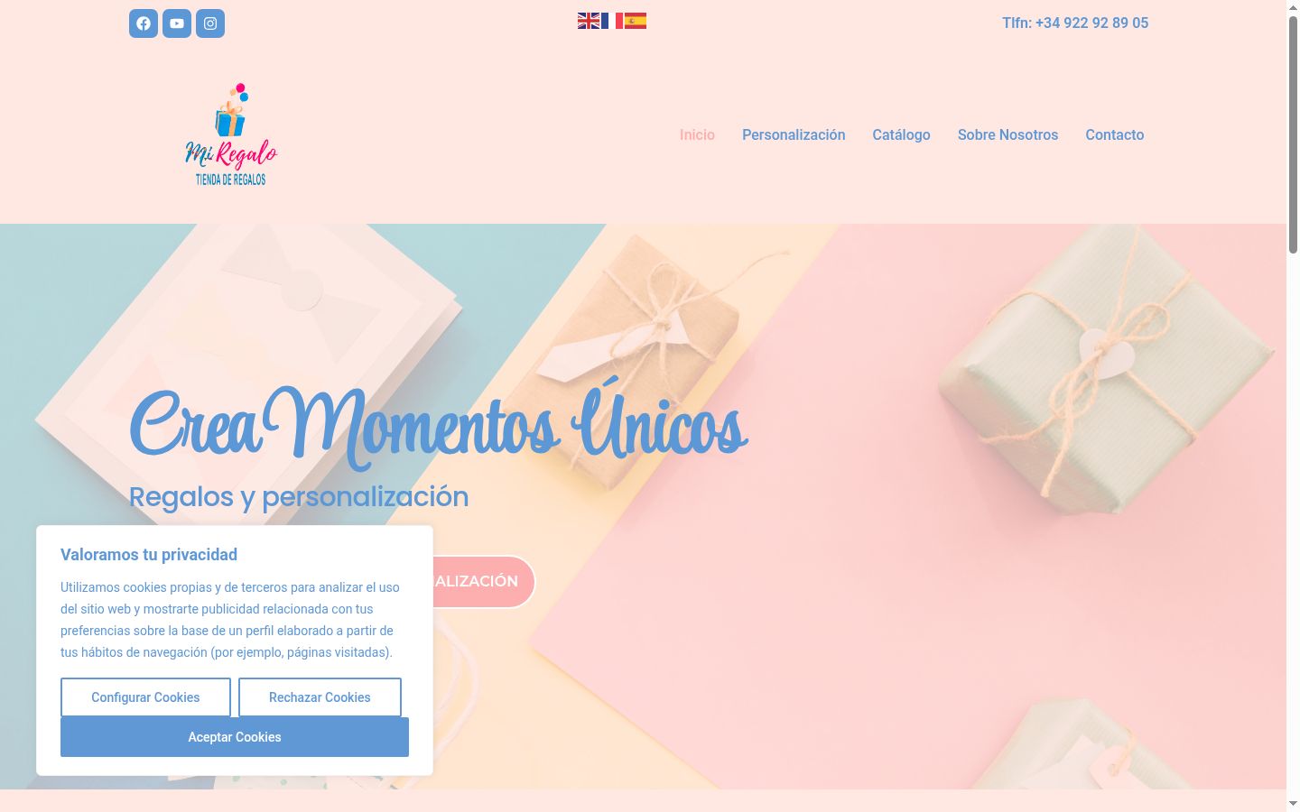 Captura de pantalla del banner de consentimiento mostrado antes de cualquier interacción