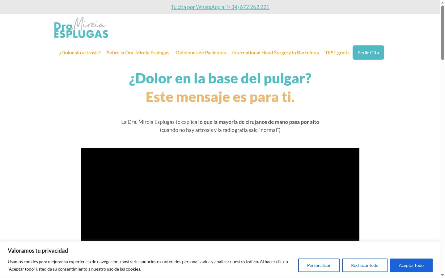 Captura de pantalla del banner de consentimiento mostrado antes de cualquier interacción
