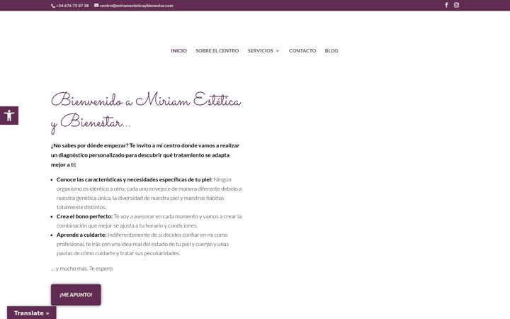 Ekrānuzņēmums no miriamesteticaybienestar.com