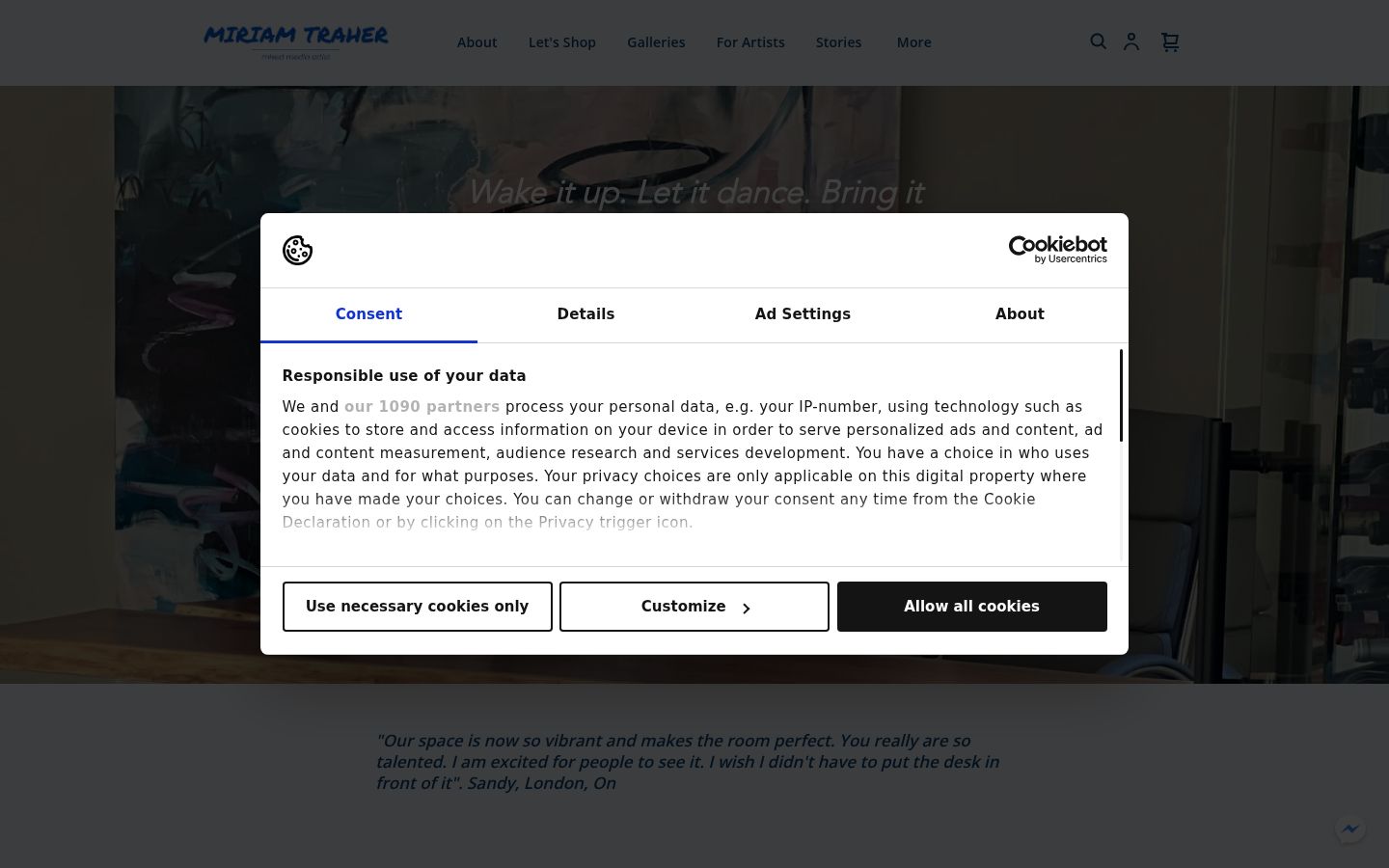 Sutikimo reklamjuostės, rodytos prieš bet kokią sąveiką, ekrano kopija