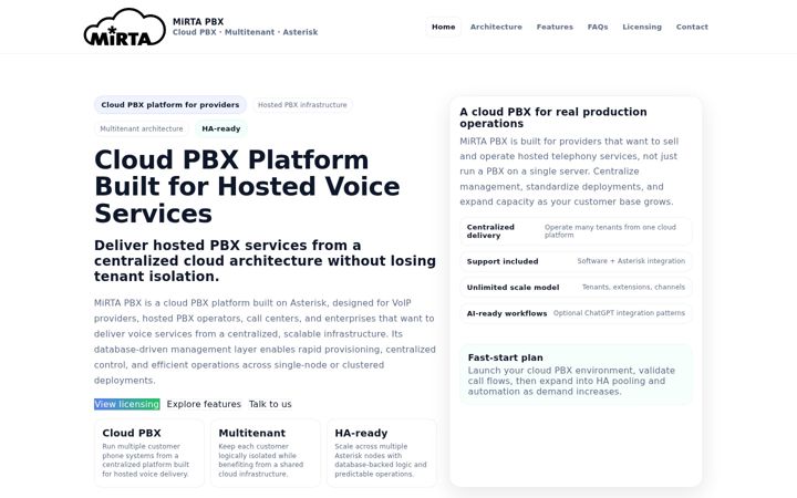 Screenshot of mirtapbx.com